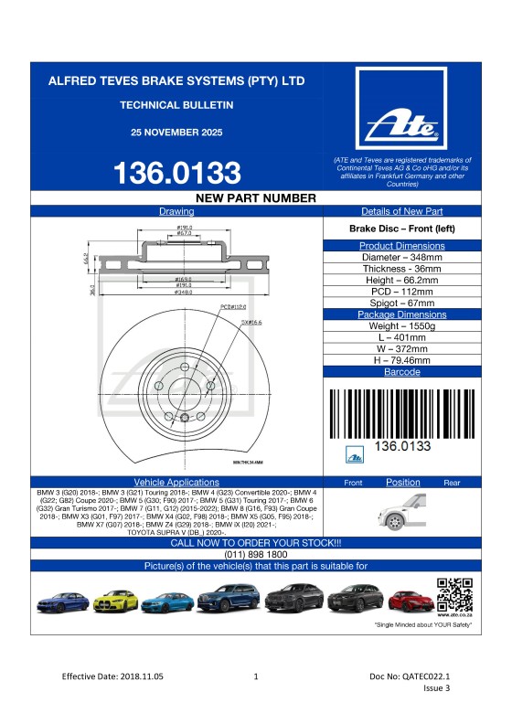 136.0133 NEW! Brake Disc for BMW, TOYOTA SUPRA V. featured image